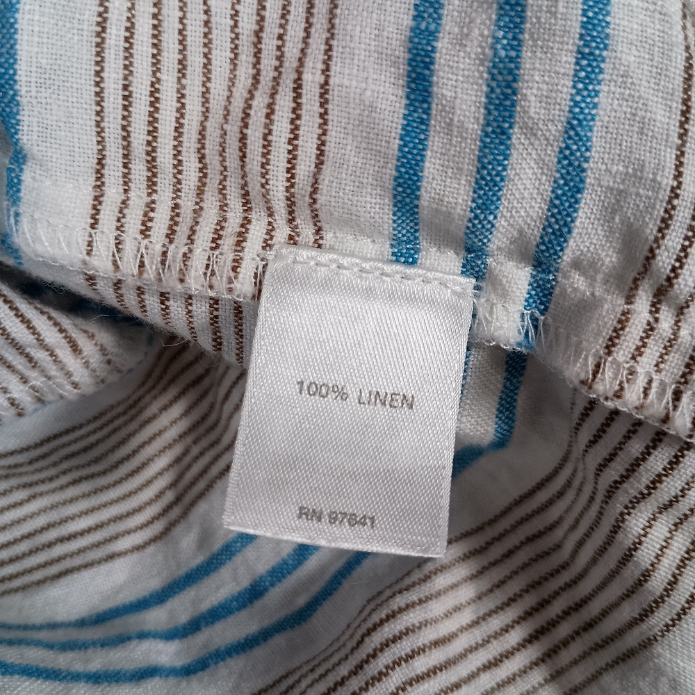 J. Jill Love Linen Dress Blue & Brown Stripes Patch Pockets Size M 100% Linen - Picture 4 of 7